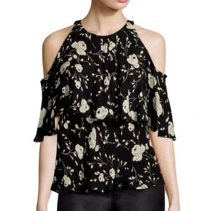 Polo by Ralph Lauren beautiful Black and cream silk cold shoulder blouse